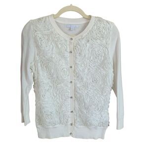 NEW YORK & COMPANY Roses Textured Front Rhinestone Button-up Button Cardigan